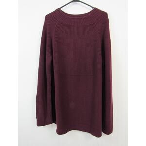J. Jill XL Maroon Ribbed Knit Oversized Sweater Scoop Neck Pullover Wool Blend